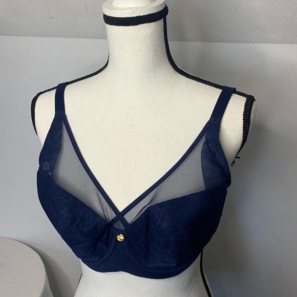 Understance NWT Ivy Smooth Lace Full Coverage Flex Wire Navy Blue Bra Size 36WW - Picture 1 of 11
